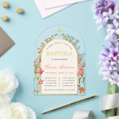 Arch Girl Baptism Gold Cross & Wildflowers Floral  アクリル招待状 (インサイチュ (ウェディング))