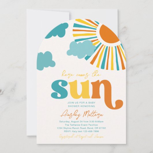 Arch Here Comes The Sun Baby Shower Invitation 招待状 (正面)