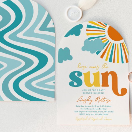 Arch Here Comes The Sun Baby Shower Invitation 招待状