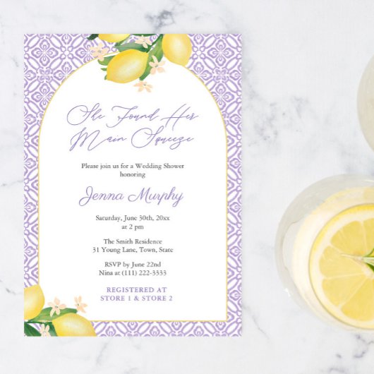 Arch Lemons Lilac Main Squeeze Bridal Shower Party 招待状