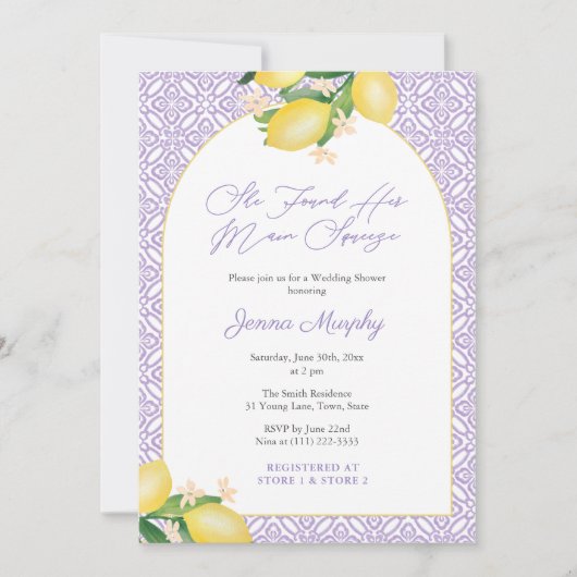 Arch Lemons Lilac Main Squeeze Bridal Shower Party 招待状 (正面)