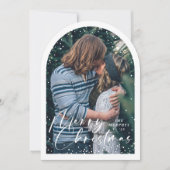 Arch Modern Snow Globe Merry Christmas Photo Card 招待状 (正面)