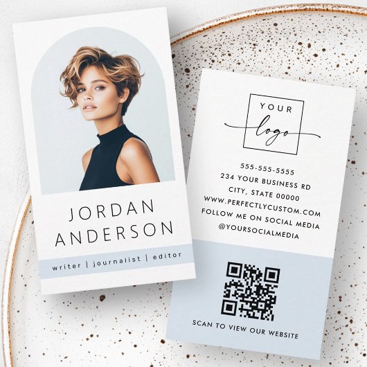 Arch photoモダン light ミニマル dusty blue QRロゴ 名刺