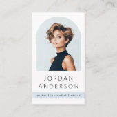 Arch photoモダン light ミニマル dusty blue QRロゴ 名刺 (正面)