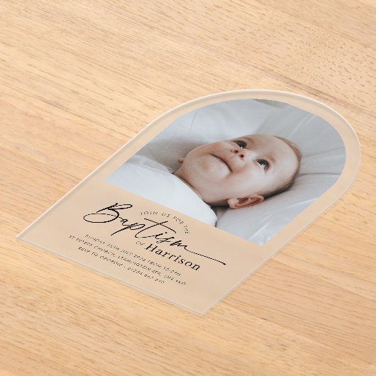 Arch Photo Baptism Invitation アクリル招待状 (レイダウン)