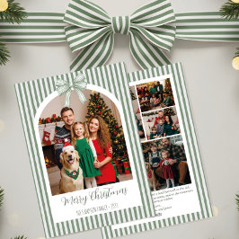 Arch Photo Christmas Card with Green Stripes & Bow シーズンカード