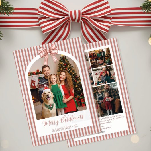 Arch Photo Christmas Card with Red Stripes & Bow シーズンカード