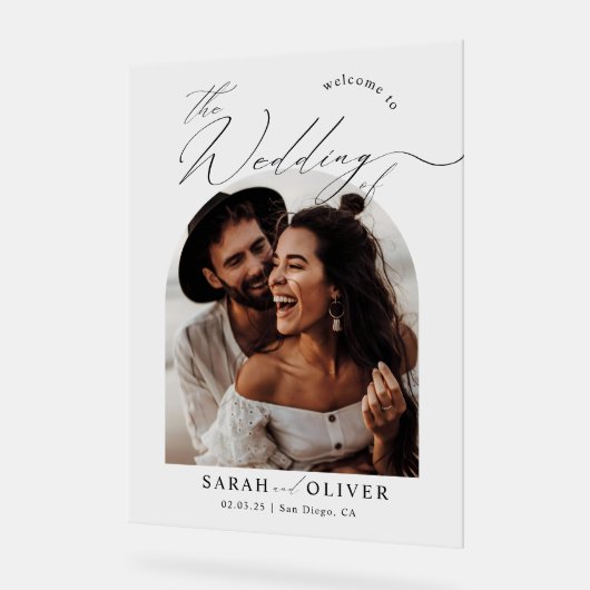 Arch Photo Scriptモダンの結婚Welcome アクリルサイン (傾斜)