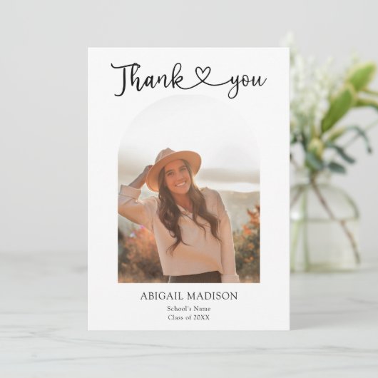 Arch Photo Script with Heart Graduation サンキューカード (スタンド正面)