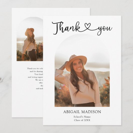 Arch Photo Script with Heart Graduation サンキューカード (正面/裏面)