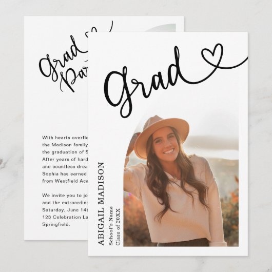 Arch Photo Script with Heart Graduation Party  招待状 (正面/裏面)