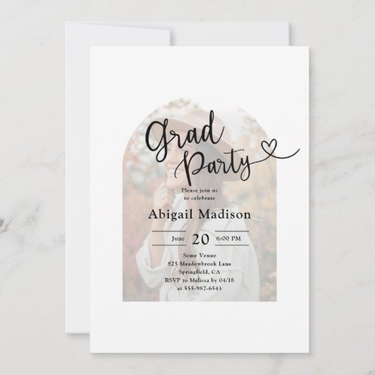 Arch Photo Script with Heart Graduation Party 招待状 (裏面)