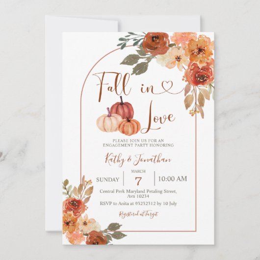 Arch Pumpkin Fall Floral Engagement Party  招待状 (正面)