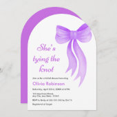 Arch Purple Bow She's Tying the Knot Bridal Shower 招待状 (正面/裏面)