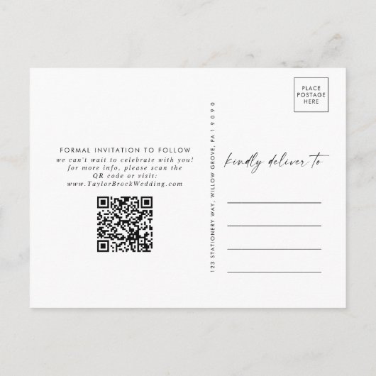 Arch QR モダン Code Photo Collage日付の保存 インビテーションポストカード (裏面)