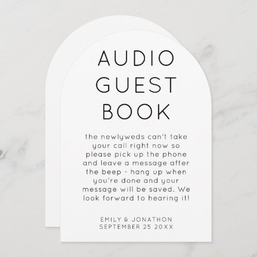Arch Shape Audio Guest Book Wedding Sign card 招待状 (正面/裏面)