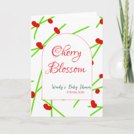 Arch shape cherry blossom red green baby shower na カード