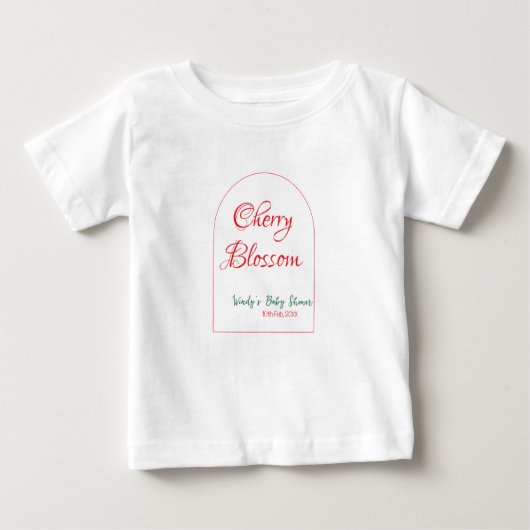 Arch shape cherry blossom red green baby shower na ベビーTシャツ (正面)