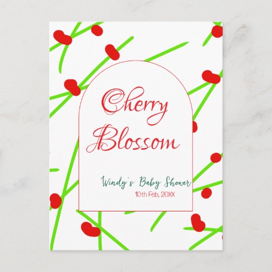 Arch shape cherry blossom red green baby shower na ポストカード (正面)