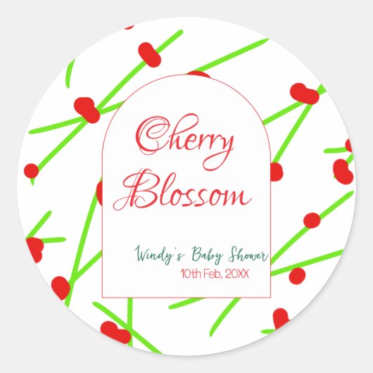 Arch shape cherry blossom red green baby shower na ラウンドシール (正面)