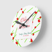 Arch shape cherry blossom red green baby shower na ラウンド壁時計 (傾斜)
