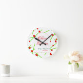 Arch shape cherry blossom red green baby shower na ラウンド壁時計 (ホーム)