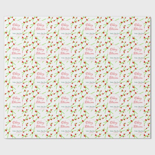 Arch shape cherry blossom red green baby shower na ラッピングペーパー (フラット)