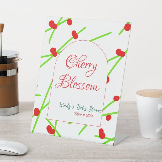 Arch shape cherry blossom red green baby shower na 台座サイン (インサイチュ)
