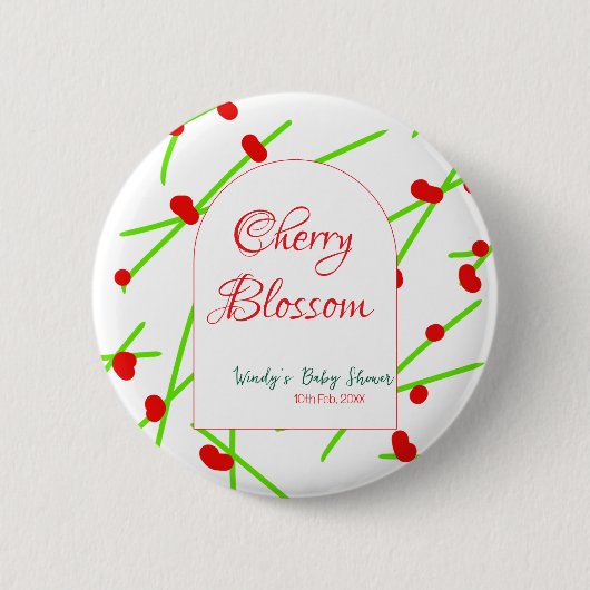 Arch shape cherry blossom red green baby shower na 缶バッジ (正面)