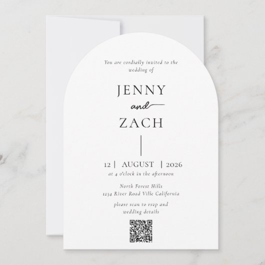 Arch Simple Modern Photo Qr Code Wedding 招待状 (正面)