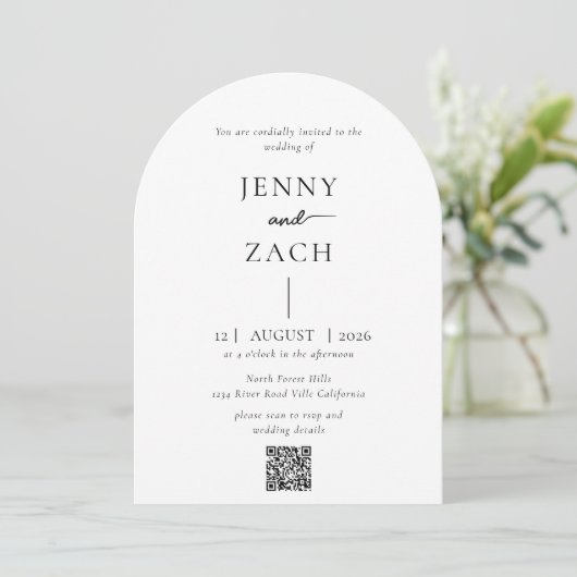 Arch Simple Modern Photo Qr Code Wedding 招待状 (スタンド正面)
