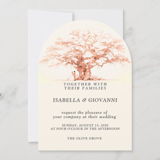 Arch Sunset Olive Tree Destination Wedding 招待状 (正面)