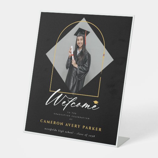Arch Tasselsフレーム写真卒業パーティーへようこそ 台座サイン (正面)