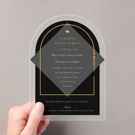 Arch Tasselsミニマリストフレーム写真卒業パーティー アクリル招待状 (インサイチュ (ポータブル))