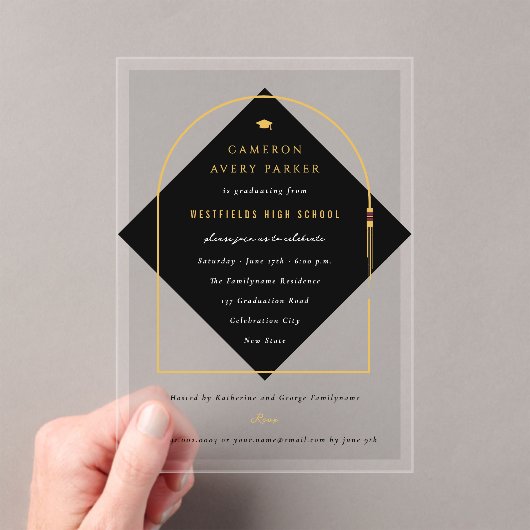 Arch Tasselsミニマリストフレーム写真卒業パーティー アクリル招待状 (インサイチュ (ポータブル))