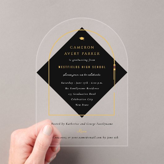 Arch Tasselsミニマリストフレーム写真卒業パーティー アクリル招待状 (インサイチュ (ポータブル))