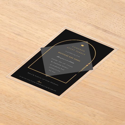 Arch Tasselsミニマリストフレーム写真卒業パーティー アクリル招待状 (レイダウン)