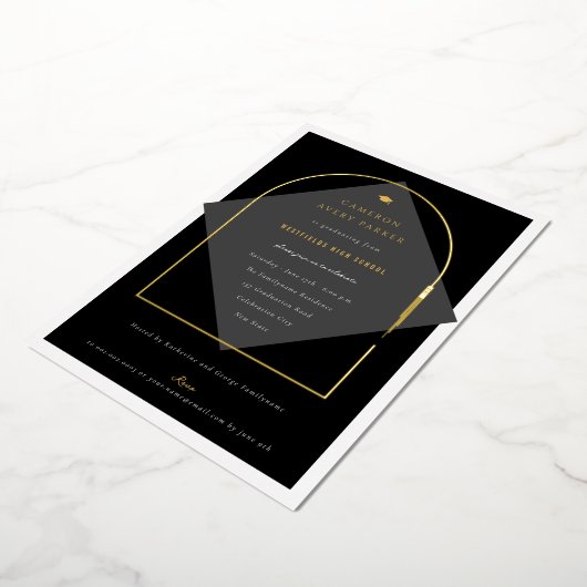 Arch Tasselsミニマリストフレーム写真卒業パーティー 箔招待状 (回転した状態)