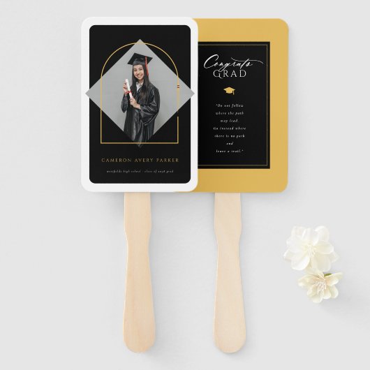 Arch Tasselsミニマリストフレーム写真卒業 ハンドファン (正面&裏面)