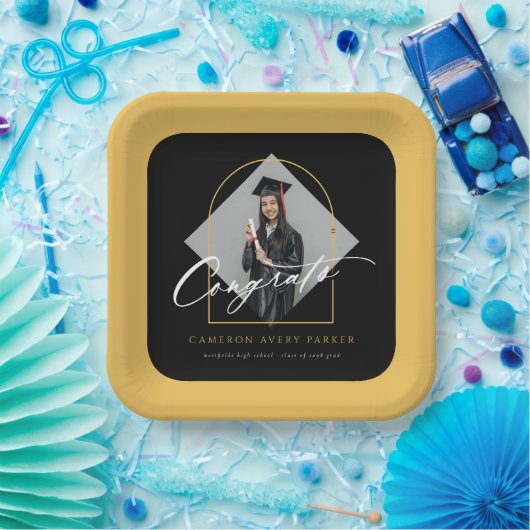 Arch Tasselsミニマリストフレーム写真卒業 ペーパープレート (パーティー)