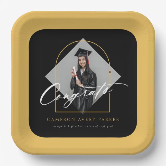 Arch Tasselsミニマリストフレーム写真卒業 ペーパープレート (正面)