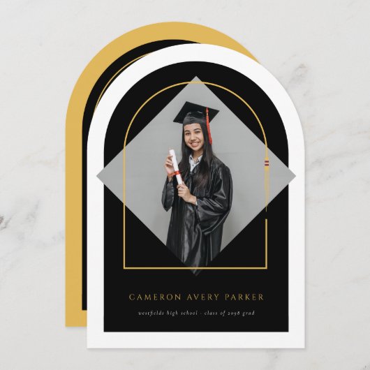 Arch Tasselsミニマリストフレーム写真卒業 招待状 (正面/裏面)