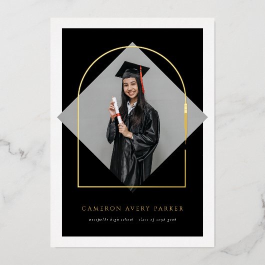 Arch Tasselsミニマリストフレーム写真卒業 箔招待状 (正面)