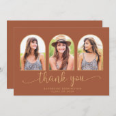 Arch Terracottaエレガント金ゴールド3写真卒業 サンキューカード (正面/裏面)