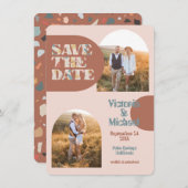 Arch Terrazzoモダン写真の日付を保存 招待状 (正面/裏面)