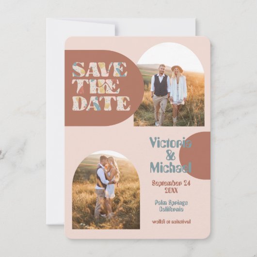 Arch Terrazzoモダン写真の日付を保存 招待状 (正面)