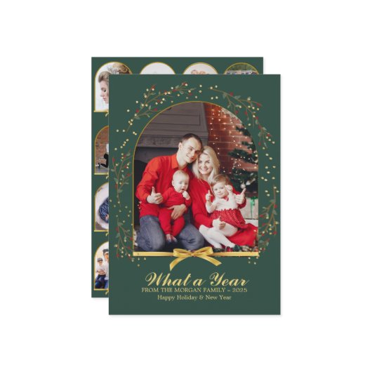 Arch What a Year金ゴールドボウ写真数々のクリスマス カード (正面/裏面インサイチュ)
