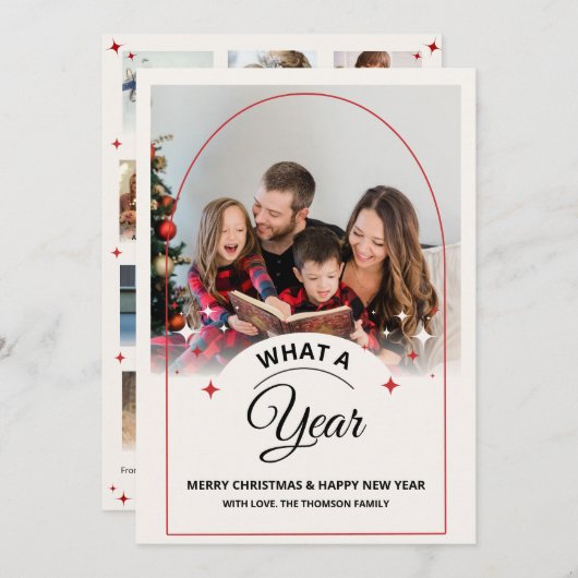Arch What a Year in Review Multi Photo Christmas カード (正面/裏面)