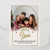 Arch What a Year in Review Multi Photo Christmas 箔シーズンカード (正面)
