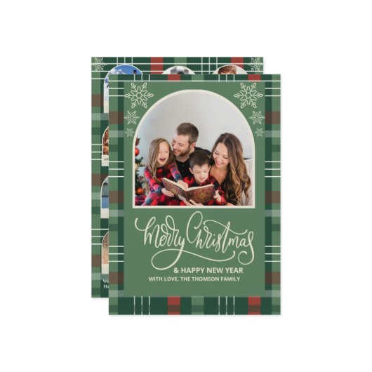 Arch What a Year in Review Plaid Merry Christmas カード (正面/裏面インサイチュ)